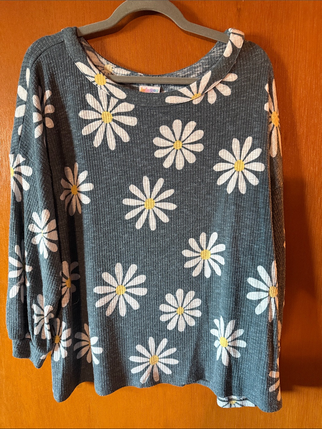 Lularoe Grey Floral Ribbed Knit Top